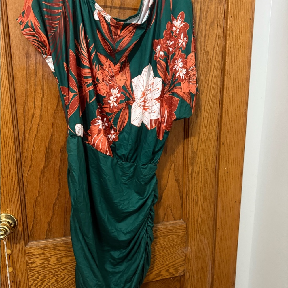 Floral Green and Red Dress